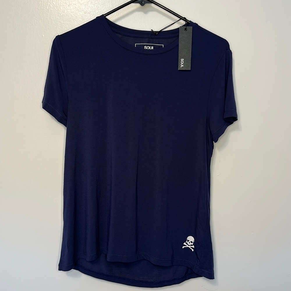SOULCYCLE women’s keyhole short sleeve shirt navy size small NWT